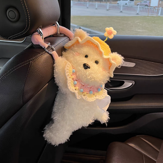 Cute Puppy Plush Car Tissue Bag