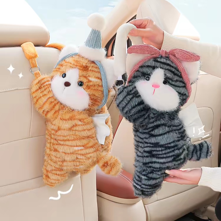 Adorable Cat Plush Car Tissue Holder