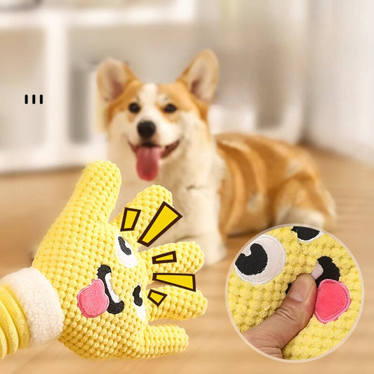 Durable Squeaky Dog Toy Chew-Resistant Hand-Shaped Pet Toy