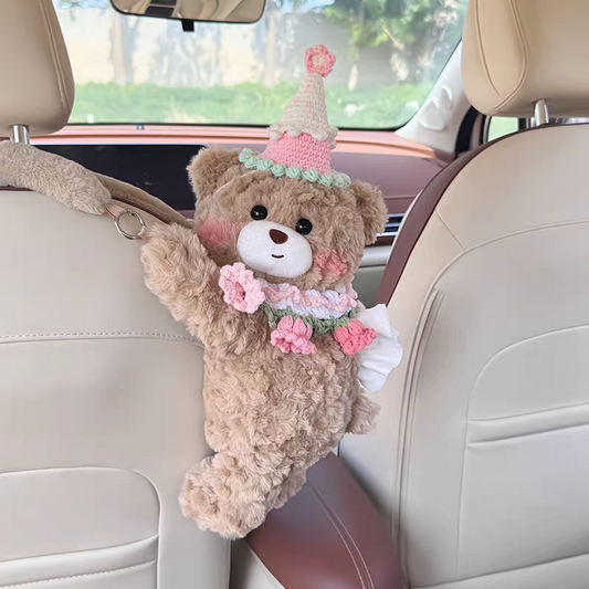 Cute Plush Teddy Bear Car Tissue Holder