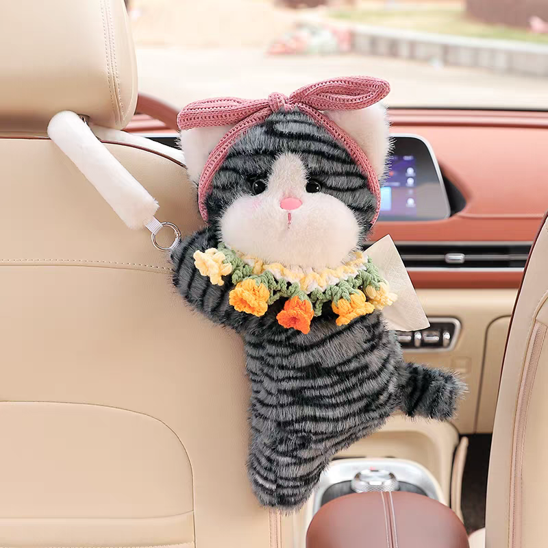 Adorable Cat Plush Car Tissue Holder