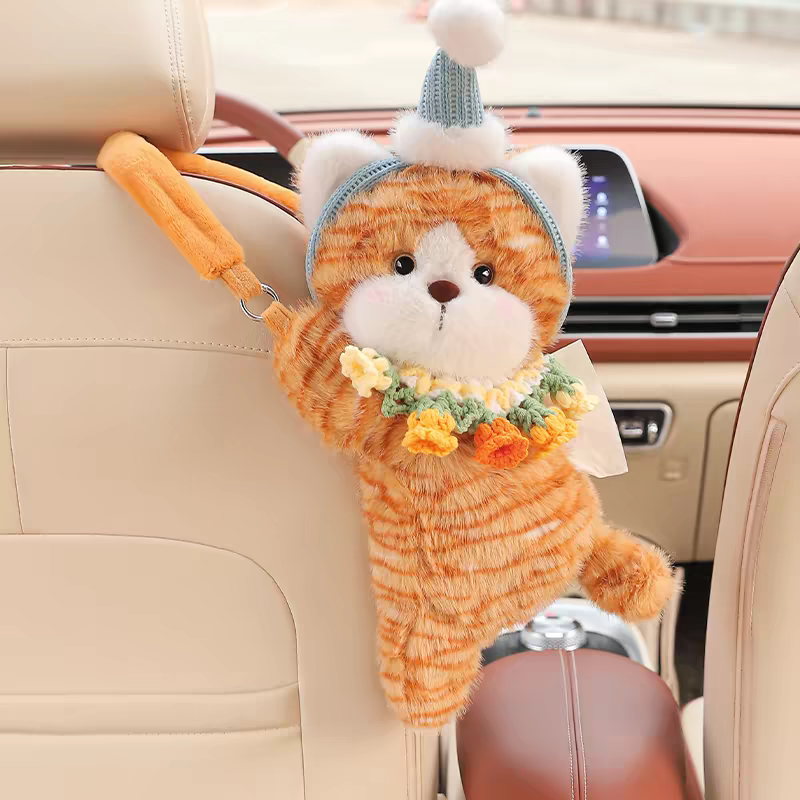 Adorable Cat Plush Car Tissue Holder
