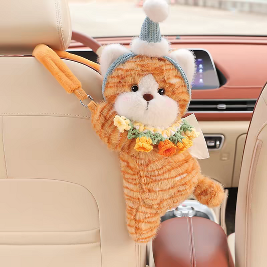 Adorable Cat Plush Car Tissue Holder