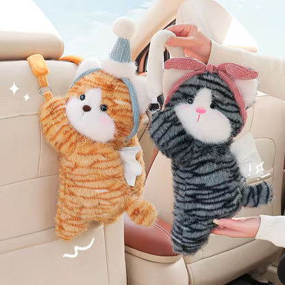 Adorable Cat Plush Car Tissue Holder