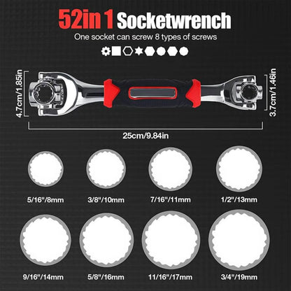 Universal Wrench with Multifunction 360 Degree Rotating Head
