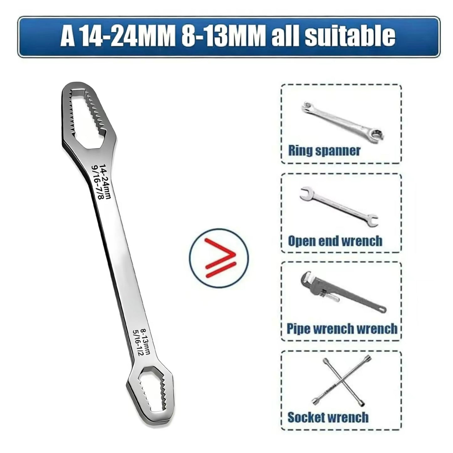 Universal Car Wrench,8-24mm Self-tightening Wrench