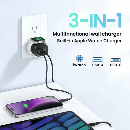 3 in 1 Magnetic Wireless Cordless PD USB-C Wall Charger Block
