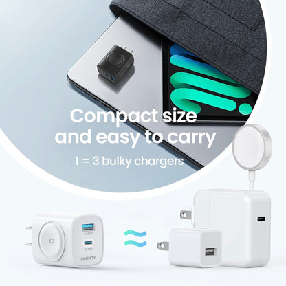 3 in 1 Magnetic Wireless Cordless PD USB-C Wall Charger Block