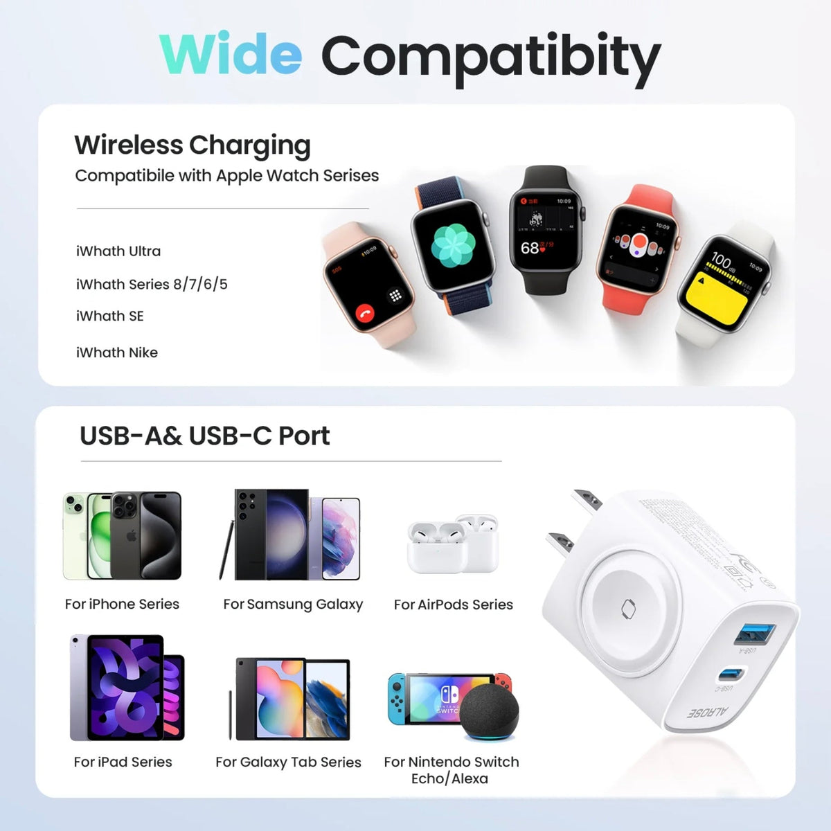 3 in 1 Magnetic Wireless Cordless PD USB-C Wall Charger Block