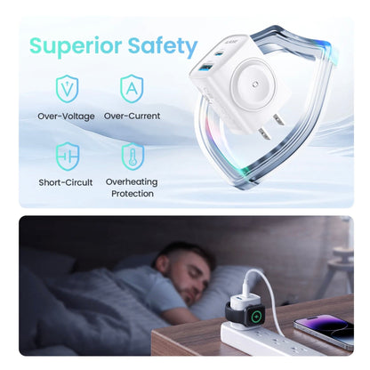 3 in 1 Magnetic Wireless Cordless PD USB-C Wall Charger Block