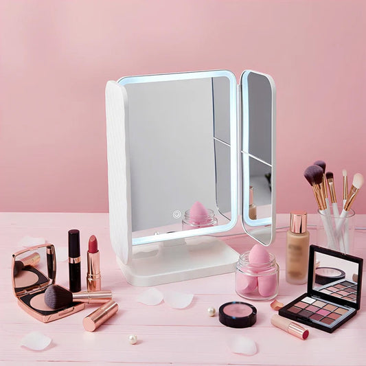 Trifold LED Makeup Mirror