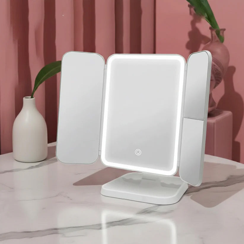 Trifold LED Makeup Mirror