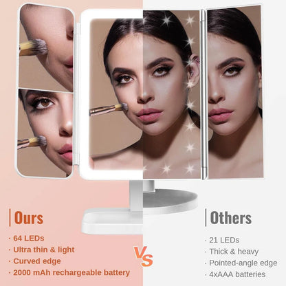 Trifold LED Makeup Mirror