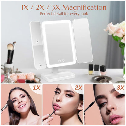 Trifold LED Makeup Mirror