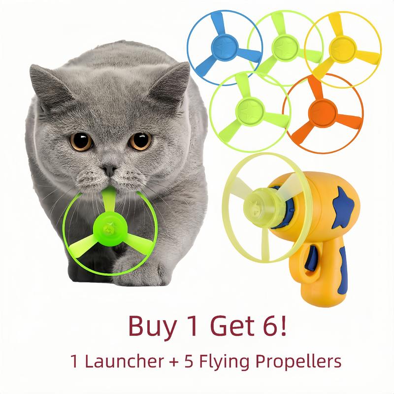 6 Pcs Cat Fetch Toy Set Launcher Gun
