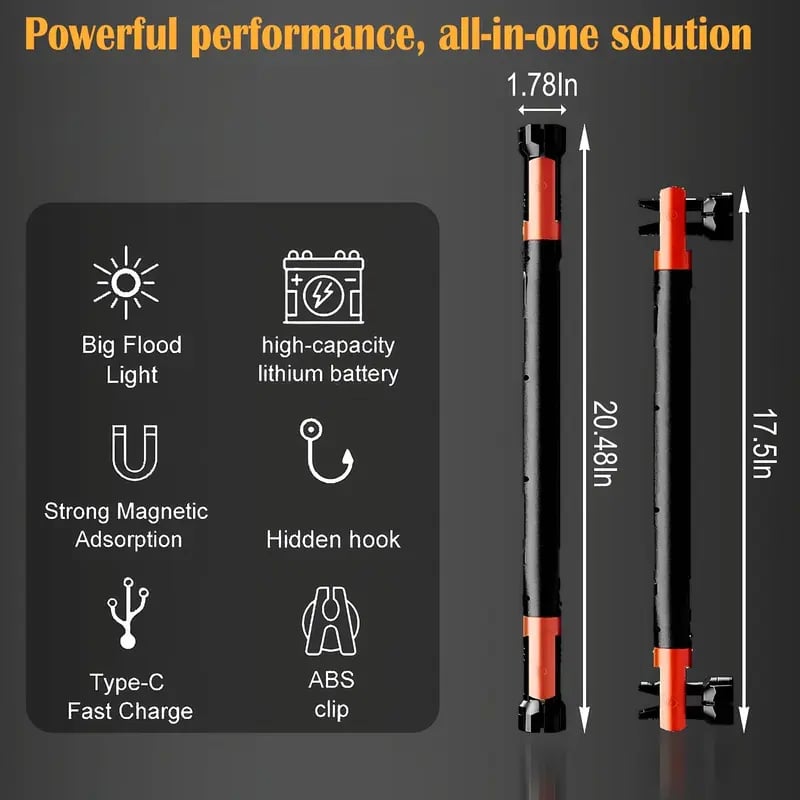 3000-lumen rechargeable work flashlight with magnetic base and hook