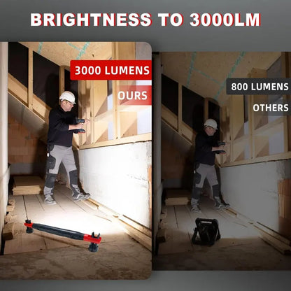 3000-lumen rechargeable work flashlight with magnetic base and hook