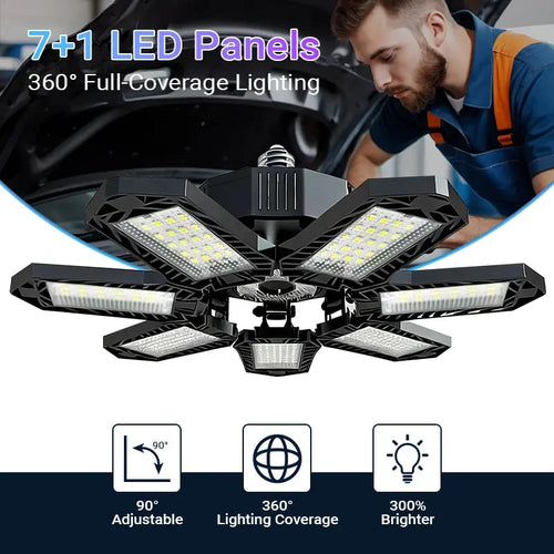 Foldable garage light, 7+1 panel work light