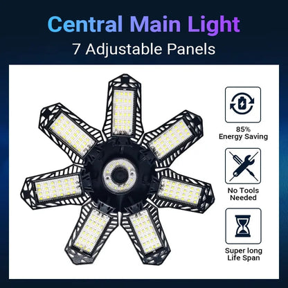 Foldable garage light, 7+1 panel work light